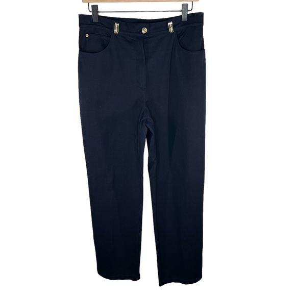 St. John Pants - St John Sport Navy Straight Leg Pants Gold Accents 8